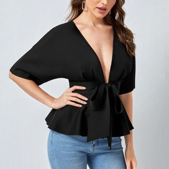 Boho Purple Plunging Neck Babydoll Top Chic Sexy - Picture 2 of 12